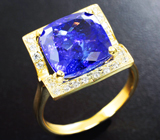 Золотое кольцо с крупным танзанитом топового цвета 6,86 карата и бриллиантами Золото
