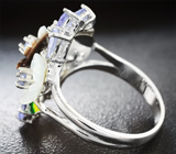 Серебряное кольцо с танзанитами, резным перламутром и цветной эмалью Серебро 925