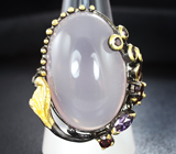 Серебряное кольцо с розовым кварцем 35 карат, аметистом и родолитами Серебро 925