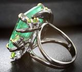 Серебряное кольцо с зеленым флюоритом 29 карат и перидотами Серебро 925