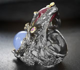 Серебряное кольцо с рубином 17 карат, халцедоном, аметистами и изумрудами Серебро 925