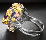Серебряное кольцо с аметистом 10,6 карата, оранжевыми сапфирами и цаворитами Серебро 925