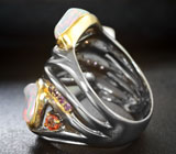 Серебряное кольцо с кристаллическими эфиопскими опалами 3,57 карата, оранжевым сапфиром и родолитами