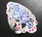 Превосходное серебряное кольцо с танзанитами и пурпурными сапфирами Серебро 925