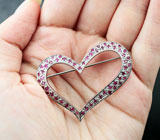 Серебряная брошь «Сердце» с пурпурными сапфирами Серебро 925