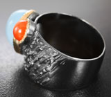 Серебряное кольцо с аквамарином 8+ карат и карнелианом Серебро 925