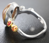 Серебряное кольцо с рутиловым кварцем с эффектом «кошачьего глаза» и сапфирами Серебро 925