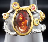 Серебряное кольцо с мексиканским агатом и разноцветными сапфирами