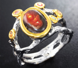 Серебряное кольцо с мексиканским агатом и разноцветными сапфирами Серебро 925