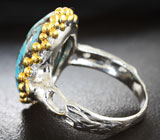 Серебряное кольцо с бирюзой с включениями пирита 10,5 карата и синим сапфиром Серебро 925