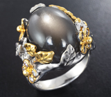 Серебряное кольцо с лунным камнем 13,49 карата и танзанитами Серебро 925