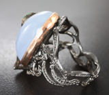 Серебряное кольцо с халцедоном 26+ карат, аметистами, иолитами, танзанитами и хризопразом Серебро 925
