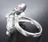 Серебряное кольцо с рубином, сапфирами и диопсидами Серебро 925
