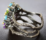 Серебряное кольцо с аметистами, перидотами, голубыми топазами и диопсидом Серебро 925