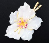 Золотой кулон с резным розовым кварцем 14,3 карата и рубинами Золото