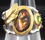 Серебряное кольцо с мексиканским «огненным» агатом и пренитом Серебро 925
