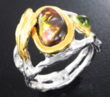 Серебряное кольцо с мексиканским «огненным» агатом и пренитом Серебро 925
