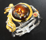 Серебряное кольцо с мексиканским "огненным" агатом и оранжевым сапфиром