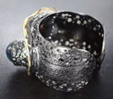 Серебряное кольцо с кристаллическим черным опалом, аметистом и диопсидом Серебро 925
