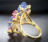Золотое кольцо с резными танзанитами 9,67 карата, пурпурно-розовыми и желтыми сапфирами Золото