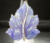 Кольцо с резным лавандово-синим кварцем и танзанитами