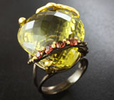 Серебряное кольцо с лимонным цитрином 30+ карат и мозамбикскими гранатами Серебро 925