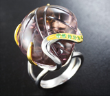 Серебряное кольцо с резным аметрином 57,16 карата и цаворитами Серебро 925