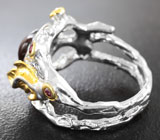 Серебряное кольцо с мексиканским огненным агатом, красными и желтыми сапфирами