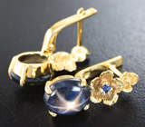 Золотые серьги со звездчатыми 6,44 карата и синими сапфирами Золото