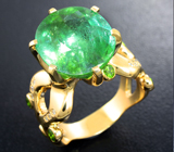 Золотое кольцо с параиба турмалином 10,1 карата, демантоидами гранатами и бриллиантами Золото