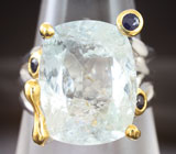 Серебряное кольцо с аквамарином 10,2 карата и синими сапфирами Серебро 925