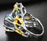 Серебряное кольцо с цветным жемчугом барокко 28,5 карата и цаворитами Серебро 925