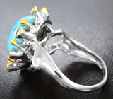 Серебряное кольцо с аризонской бирюзой 16,11 карата, синими сапфирами и бесцветными топазами Серебро 925