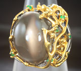 Серебряное кольцо с лунным камнем с эффектом кошачьего глаза 12,45 карата и изумрудами Серебро 925