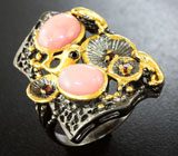 Серебряное кольцо с розовыми опалами, мозамбикскими гранатами и шпинелями Серебро 925