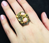 Серебряное кольцо с розовыми опалами, мозамбикскими гранатами и шпинелями Серебро 925