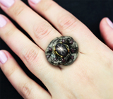 Серебряное кольцо cо звездчатым сапфиром и родолитами Серебро 925