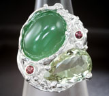 Серебряное кольцо с зеленым аметистом, хризопразом и родолитами Серебро 925