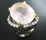 Серебряное кольцо с розовым кварцем 29+ карат и бесцветными топазами Серебро 925