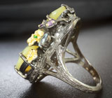 Серебряное кольцо с желтыми опалами, голубым топазом, аметистами, цитринами и диопсидами Серебро 925
