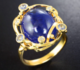 Золотое кольцо с крупным кабошоном танзанита топового цвета 13,49 карата и бриллиантами Золото