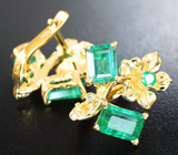 Золотые серьги с яркими уральскими изумрудами 4,2 карата и бриллиантами Золото