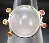 Нежное серебряное кольцо с розовым кварцем и сапфирами Серебро 925