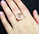 Нежное серебряное кольцо с розовым кварцем и сапфирами Серебро 925