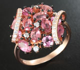 Замечательное серебряное кольцо с розовыми турмалинами Серебро 925