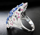 Эффектное серебряное кольцо с кианитами и пурпурными сапфирами Серебро 925