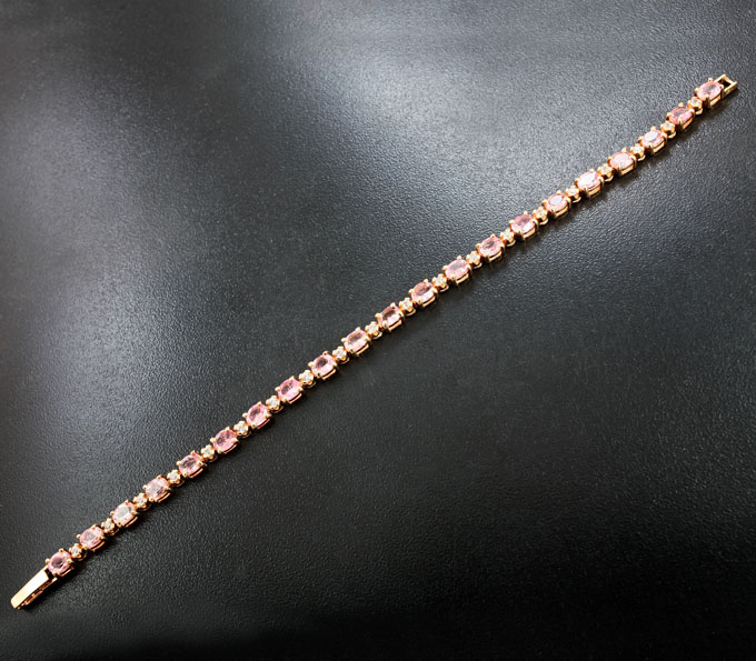 Элегантный серебряный браслет с розовыми турмалинами Серебро 925