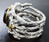 Серебряное кольцо с мексиканским огненным агатом, цаворитами и желтыми сапфирами Серебро 925