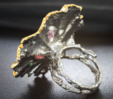 Серебряное кольцо с жемчужиной барокко, розовыми турмалинами и изумрудами Серебро 925