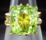 Золотое кольцо с ярким полихромным турмалином 13,21 карата, демантоидами и бриллиантами Золото